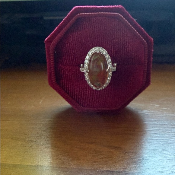 Fire Opal Halo Cocktail Ring. Platinum, size 7 - Picture 2 of 7